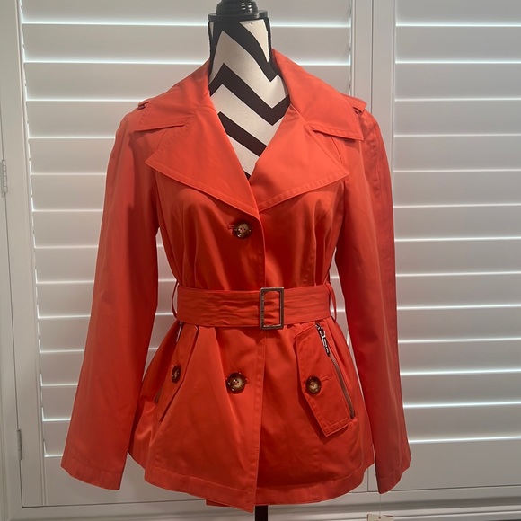 Michael Kors Papaya Orange Melon Trench Coat - Picture 3 of 14